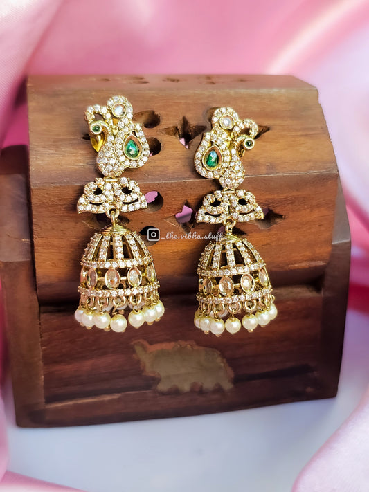 Victorian - Peacock AD Jhumkas