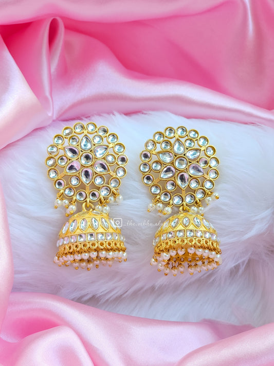 Golden Polki Kundan Jhumkas