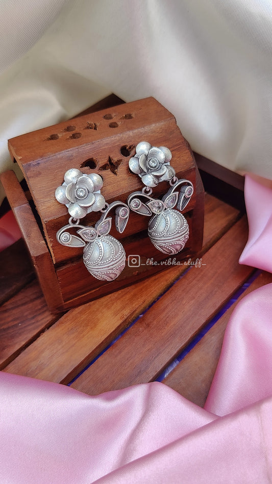 German Silver Flower Vase Earrings